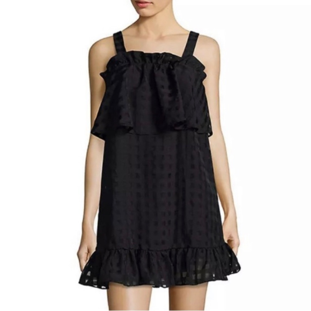 PARKER black mesh checkered ruffle mini dress